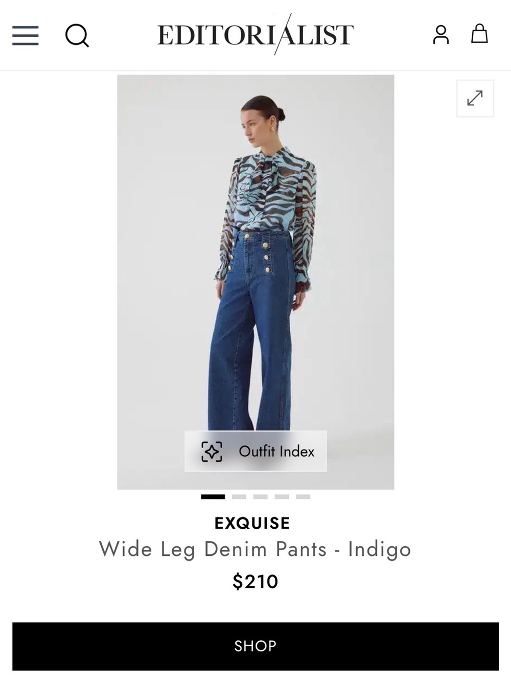 Exquise High-Rise Wide-Leg Sailor Denim Jeans with Gold Button Detail - Picture 2 of 6